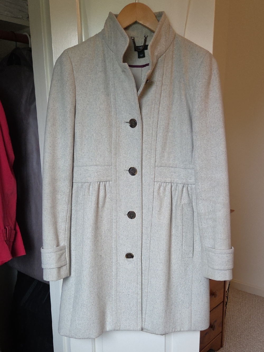 J.Crew Gray Wool-Blend Stand-Collar Pea Coat (Women's 8)